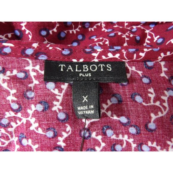 Talbots Plus X 0X Wrap Top Floral Burgundy Cottage Core Prairie Blouse New - Picture 6 of 16